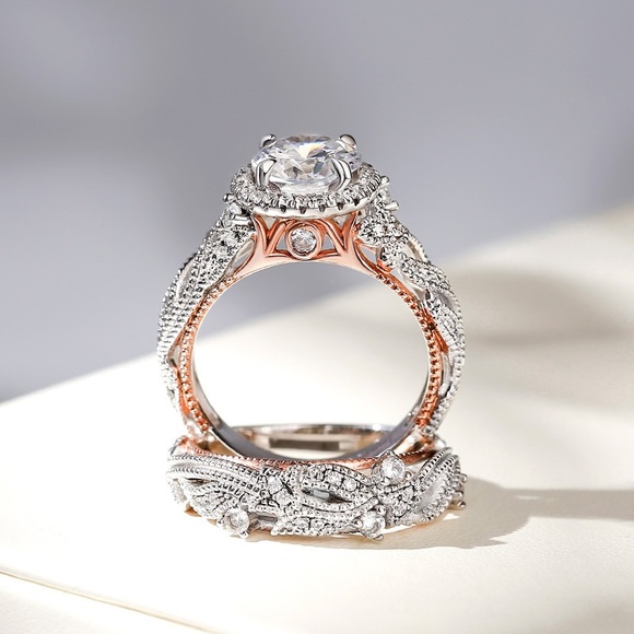 NEW JEULIA LEAF DESIGN ROUND CUT STERLING SILVER RING SET IN 8.5 - Picture 5 of 15